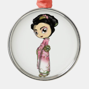 Elegant Sakura Geisha Metal Ornament