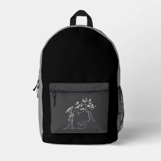 Elegant Sakura: Kimono Lady & Cherry Blossoms Printed Backpack