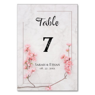 Elegant Sakura Pink floral Cherry Blossom Wedding Table Number
