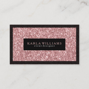 Elegant Salmon Pink Glitter With Black Accents Business Card