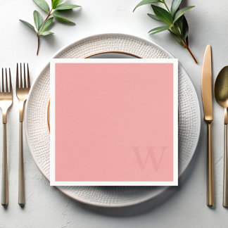 Elegant Salmon Pink Monogram Paper Napkins