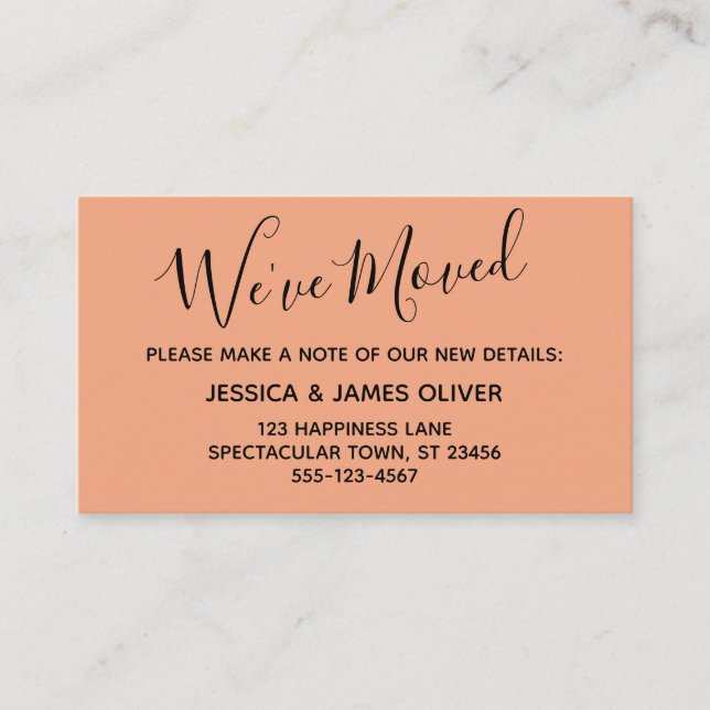 Elegant Salmon Typography "We've Moved" Card (Front)