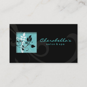 Elégant Salon Spa Floral Carte de visite noir bleu
