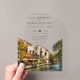 Elegant San Antonio Watercolor Wedding Arch Acrylic Invitations