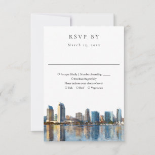 Elegant San Diego Skyline Watercolor Wedding RSVP Card
