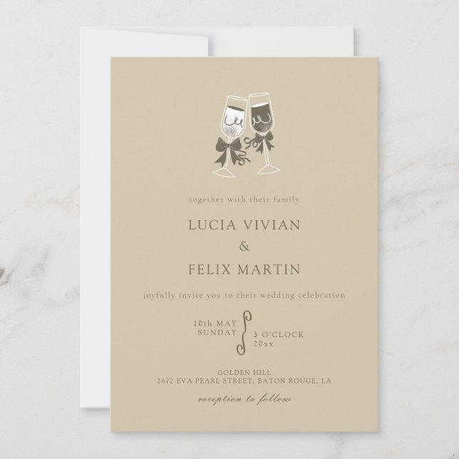 Elegant Sand Green Champagne Wedding Invitation (Front)