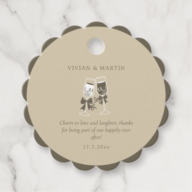 Elegant Sand Green Wedding Favour Tags (Front)