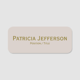 Elegant Sand Grey & Gold Text: Modern Professional Name Tag