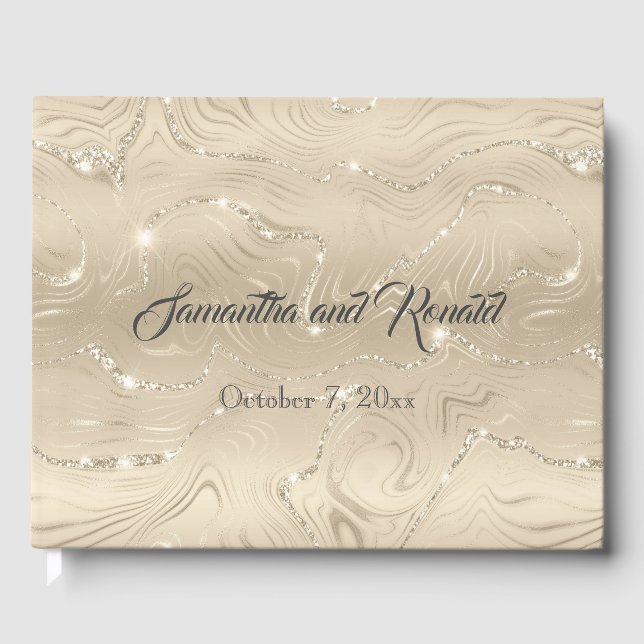 Elegant Sandy Gold Faux Foil Wedding Guest Book (Front)