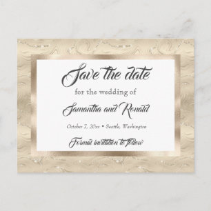 Elegant Sandy Gold Faux Foil Wedding Save the date Announcement Postcard