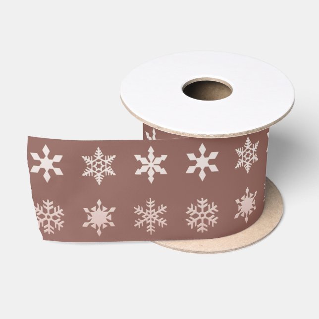 Elegant sangria grey Snowflakes patterned Satin Ribbon (Spool)