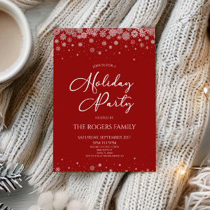 Elegant Sangria Red Snowflake Winter Holiday Party Invitation