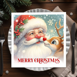 Elegant Santa and Rudolph Christmas Dinner Party   Napkin