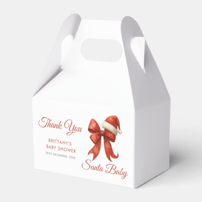 Elegant Santa Baby Shower Red Bow Christmas Favor Box (Front Side)