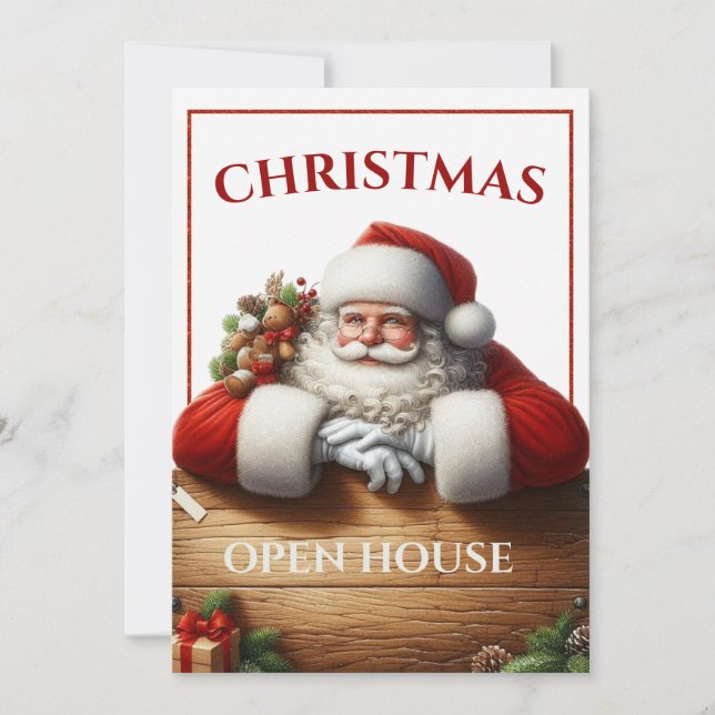 Elegant Santa Christmas Open House Invitation (Front)