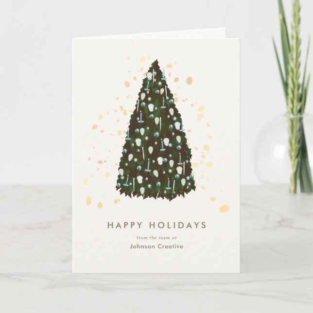 Elégant sapin de Noël blanc carte de vacances d'af (Devant)