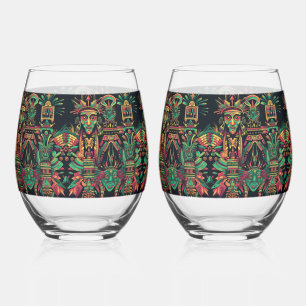Elegant Sapphire "Ancestral Paradigm" 16oz Wine Gl Stemless Wine Glass