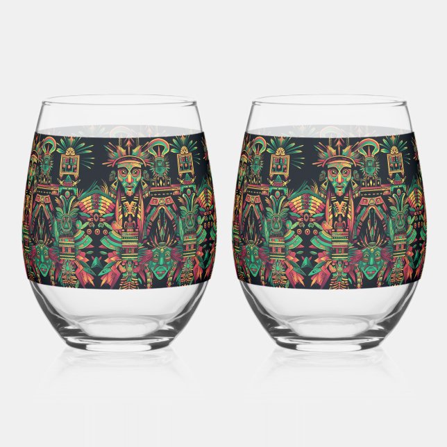 Elegant Sapphire "Ancestral Paradigm" 16oz Wine Gl Stemless Wine Glass (Front)