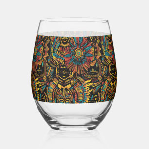 Elegant Sapphire "Aztec Dream" Stemless Wine Glass