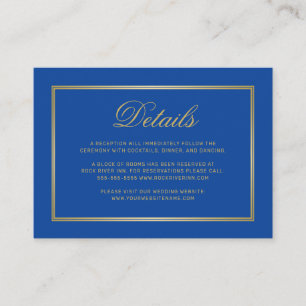 Elegant Sapphire Blue Gold Script Monogram Wedding Enclosure Card