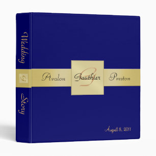 Elegant Sapphire Blue Monogram Gold Ribbon Binder
