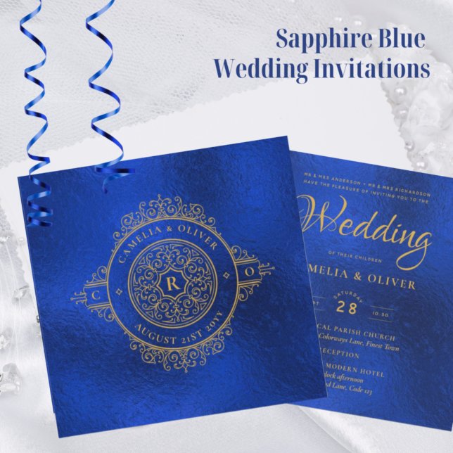 Elegant Sapphire Blue Ornate Vintage WEDDING Invitation (Creator Uploaded)