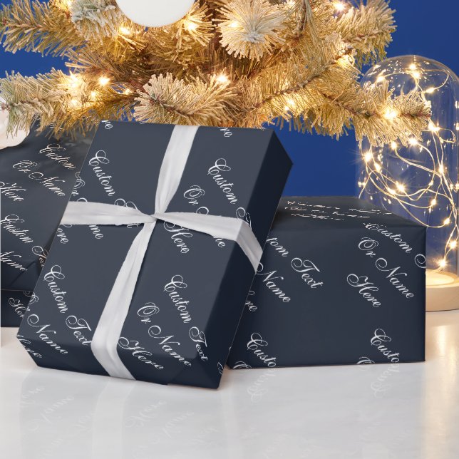 Elegant Sapphire Blue & White: Up To 5 Words Text Wrapping Paper (Holidays)