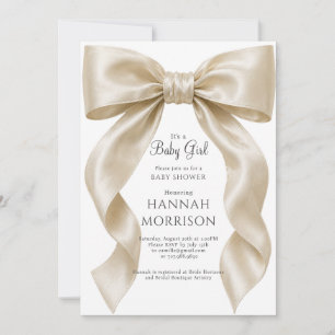 Elegant Satin Bow Baby Girl Shower Invitation