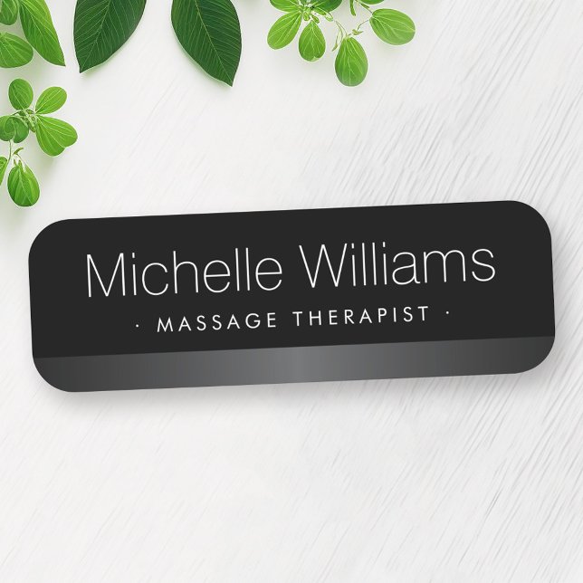Elegant satin grey border black name tag (Creator Uploaded)