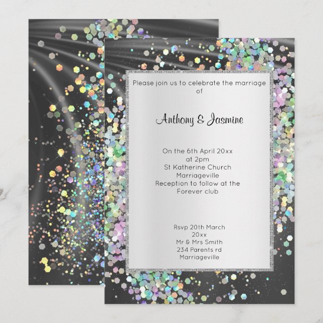 ELEGANT SATIN PURPLE  HOLOGRAPHIC PASTEL  INVITATION (Front/Back)