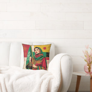  Elegant Saudi Woman Holding the Flag T-Shirt Throw Pillow