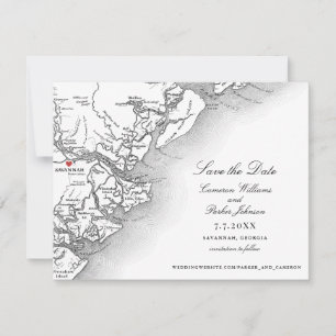 Elegant Savannah Georgia Wedding Black White Map Save The Date