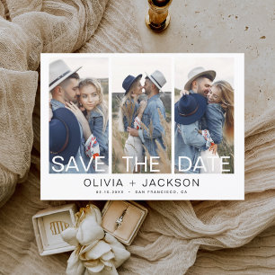 Elegant Save the Date 3 Photo White Lettered