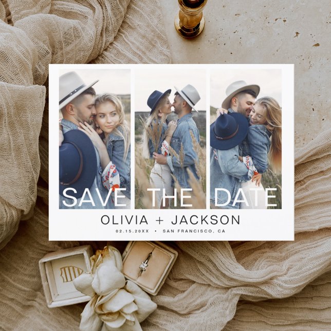Elegant Save the Date 3 Photo White Lettered  (Creator Uploaded)