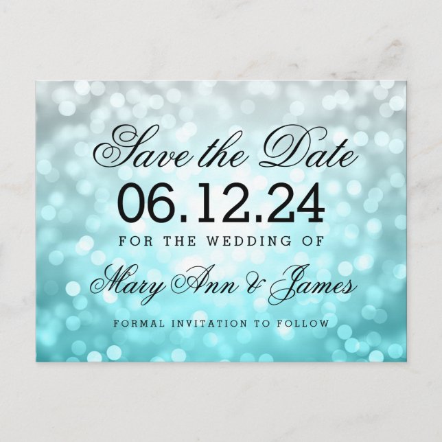 Elegant Save The Date Beach Ombre Glitter Lights Announcement Postcard (Front)