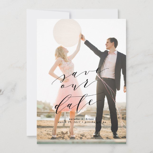 Elegant Save the Date calligraphy photo card (Front)