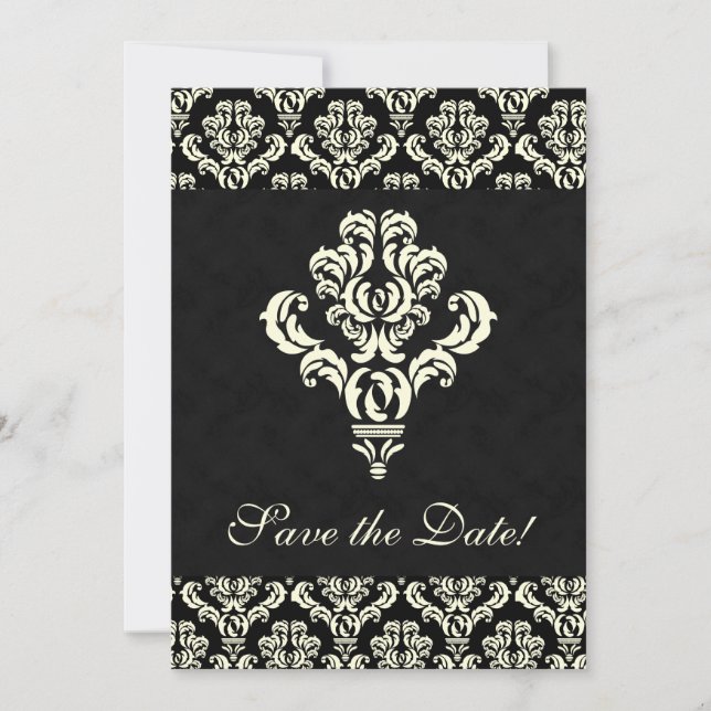 Elegant Save the Date Card Black Suede Cream (Front)