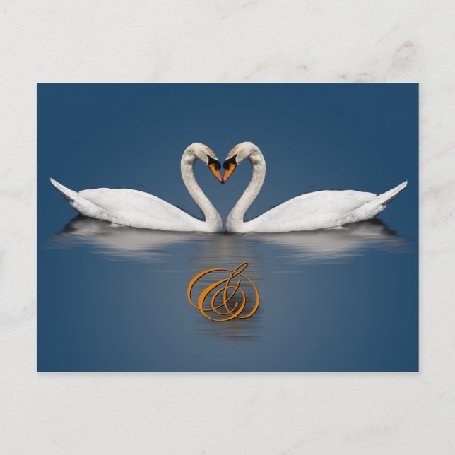 Elegant Save The Date Card Swans Photo Heart (Front)