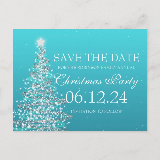 Elegant Save The Date Christmas Party Turquoise Announcement Postcard (Front)