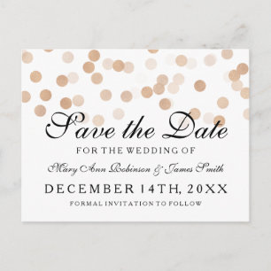Elegant Save The Date Copper Foil Glitter Lights Announcement Postcard