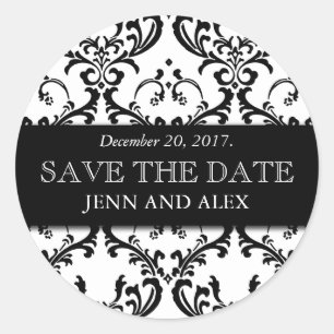 Elegant Save the Date Damask Stickers Black