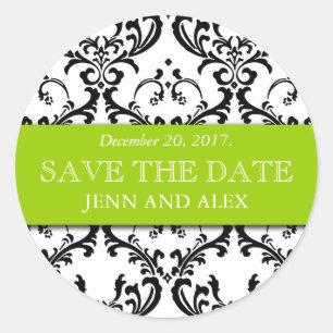 Elegant Save the Date Damask Stickers Green