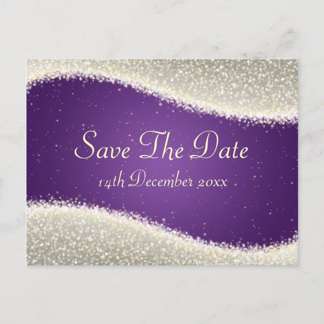 Elegant Save The Date Dazzling Sparkles Purple Announcement Postcard (Front)