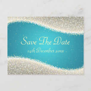 Elegant Save The Date Dazzling Sparkles Turquoise Announcement Postcard