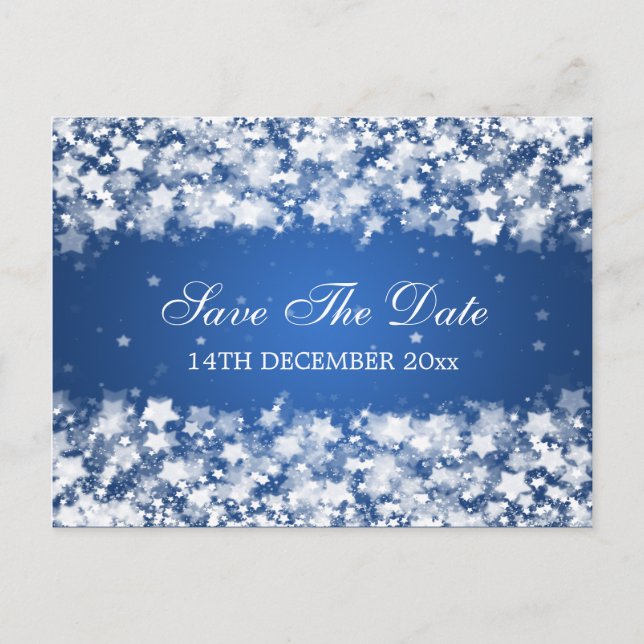 Elegant Save The Date Dazzling Stars Blue Announcement Postcard (Front)