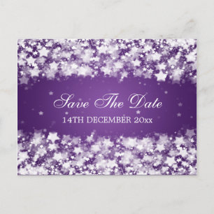 Elegant Save The Date Dazzling Stars Purple Announcement Postcard