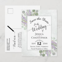Elegant Save the Date Eucalyptus & Lavender White