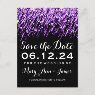 Elegant Save The Date Falling Stars Purple Announcement Postcard