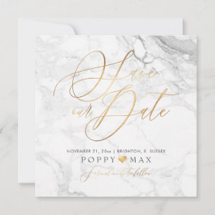 Elegant Save the Date Faux Gold Calligraphy Marble