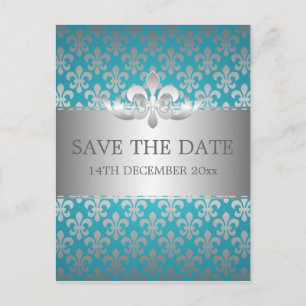 Elegant Save The Date Fleur De Lis Blue Announcement Postcard